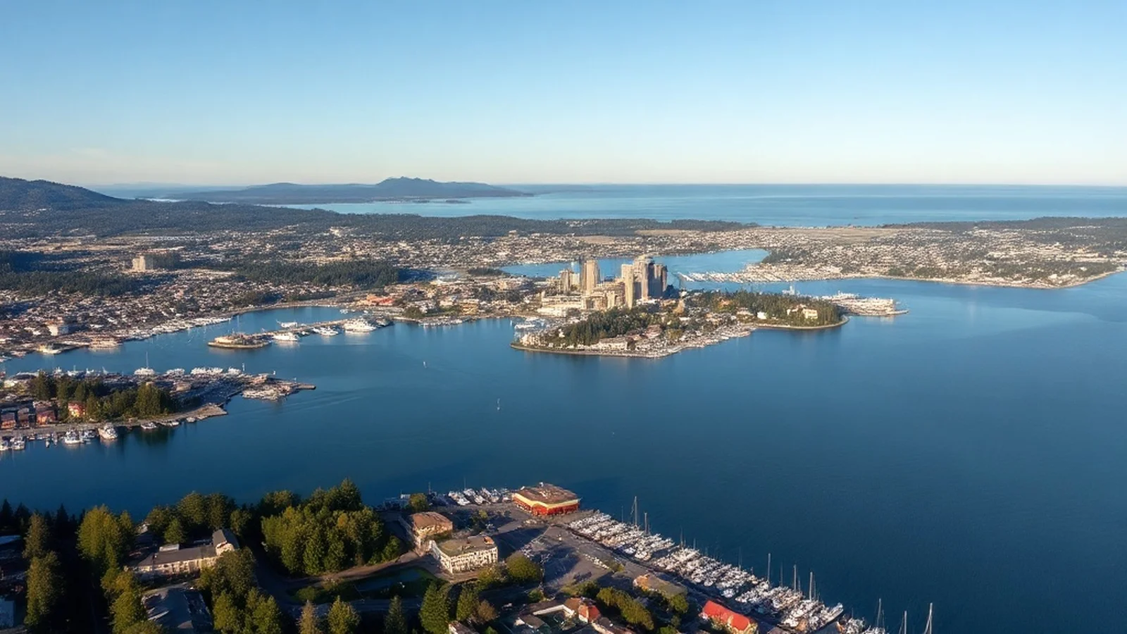 Bellingham Bay waterfront with downtown Bellingham skyline