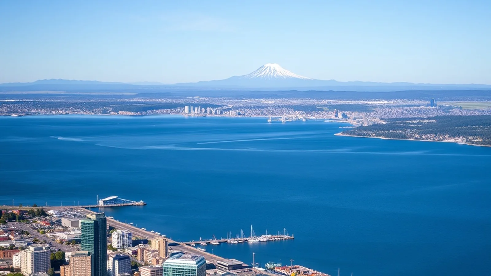 Tacoma waterfront with Mount Rainier in the background